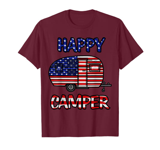 Camper Merica American Happy Pride Flag 4th of July Camping T-Shirt