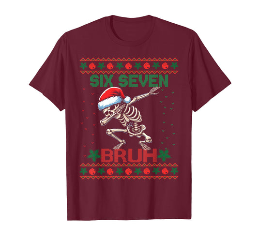 Dabbing Skeleton Says Six Seven 67 Ugly Christmas Sweater T-Shirt