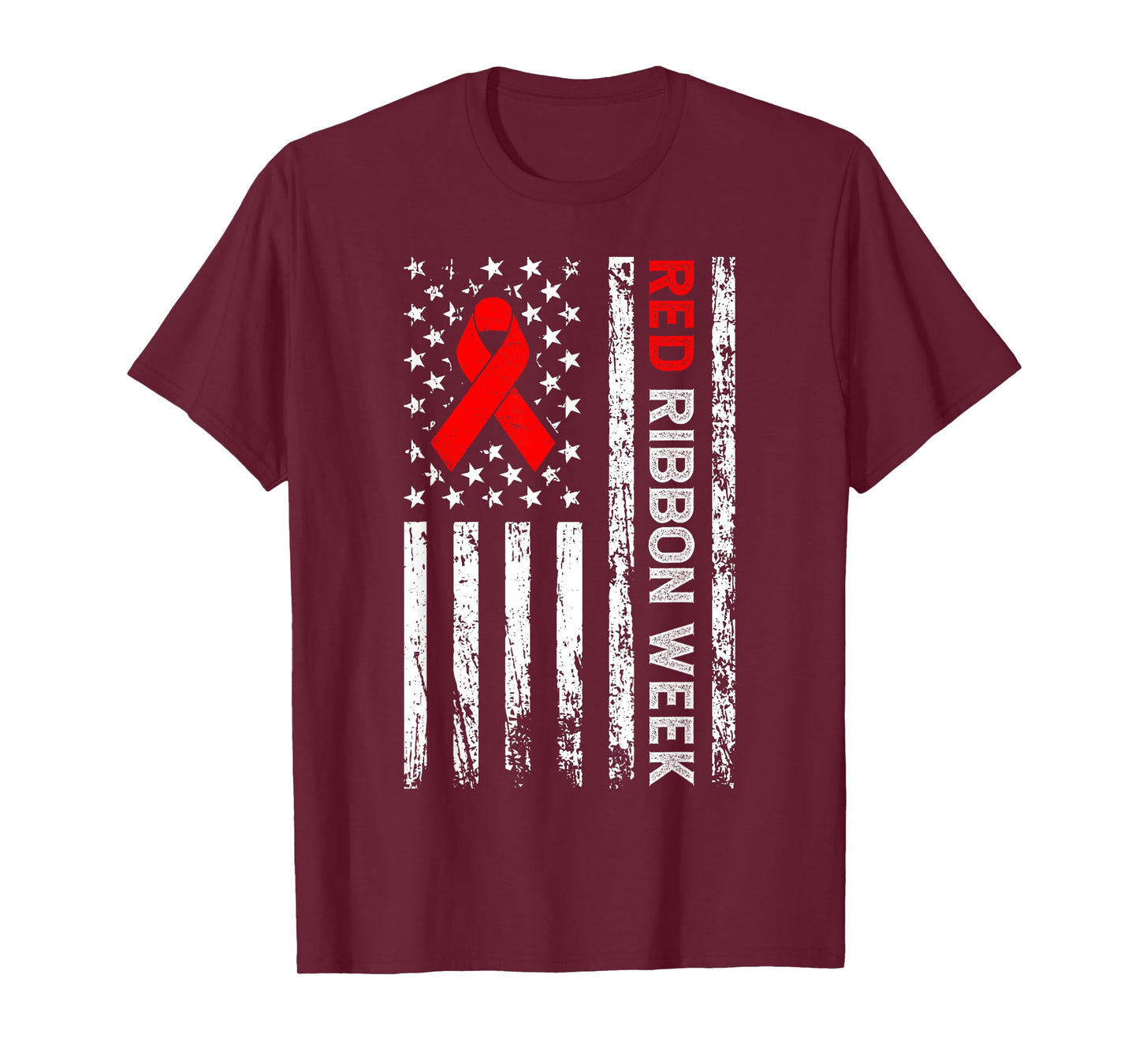 Vintage Drug Free Shirt American Flag Line Red Ribbon Week T-Shirt