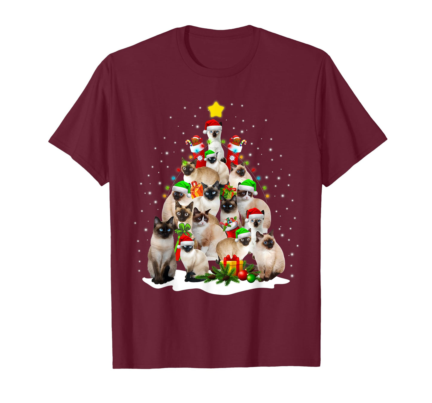 Funny Siamese Cat Lover Siamese Cat Christmas Tree Lights T-Shirt