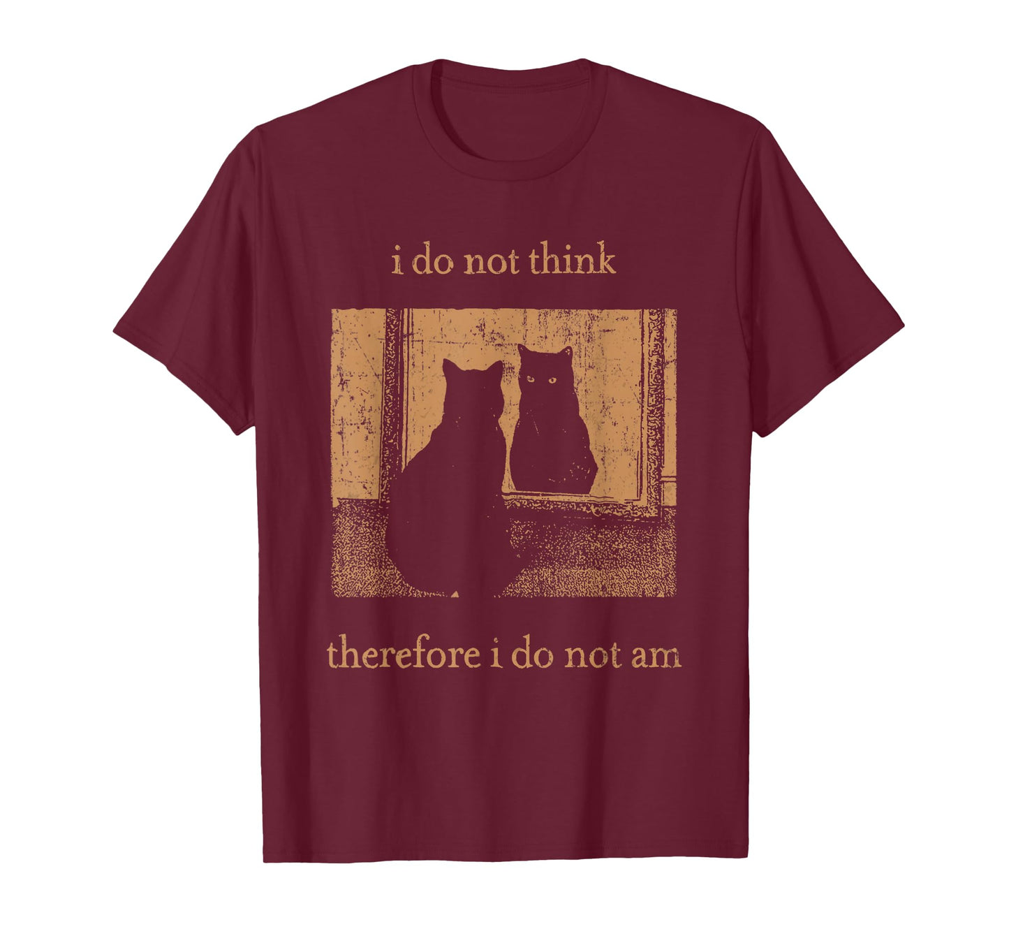 I Do Not Think Therefore I Do Not Am Retro Goth Funny Cat T-Shirt