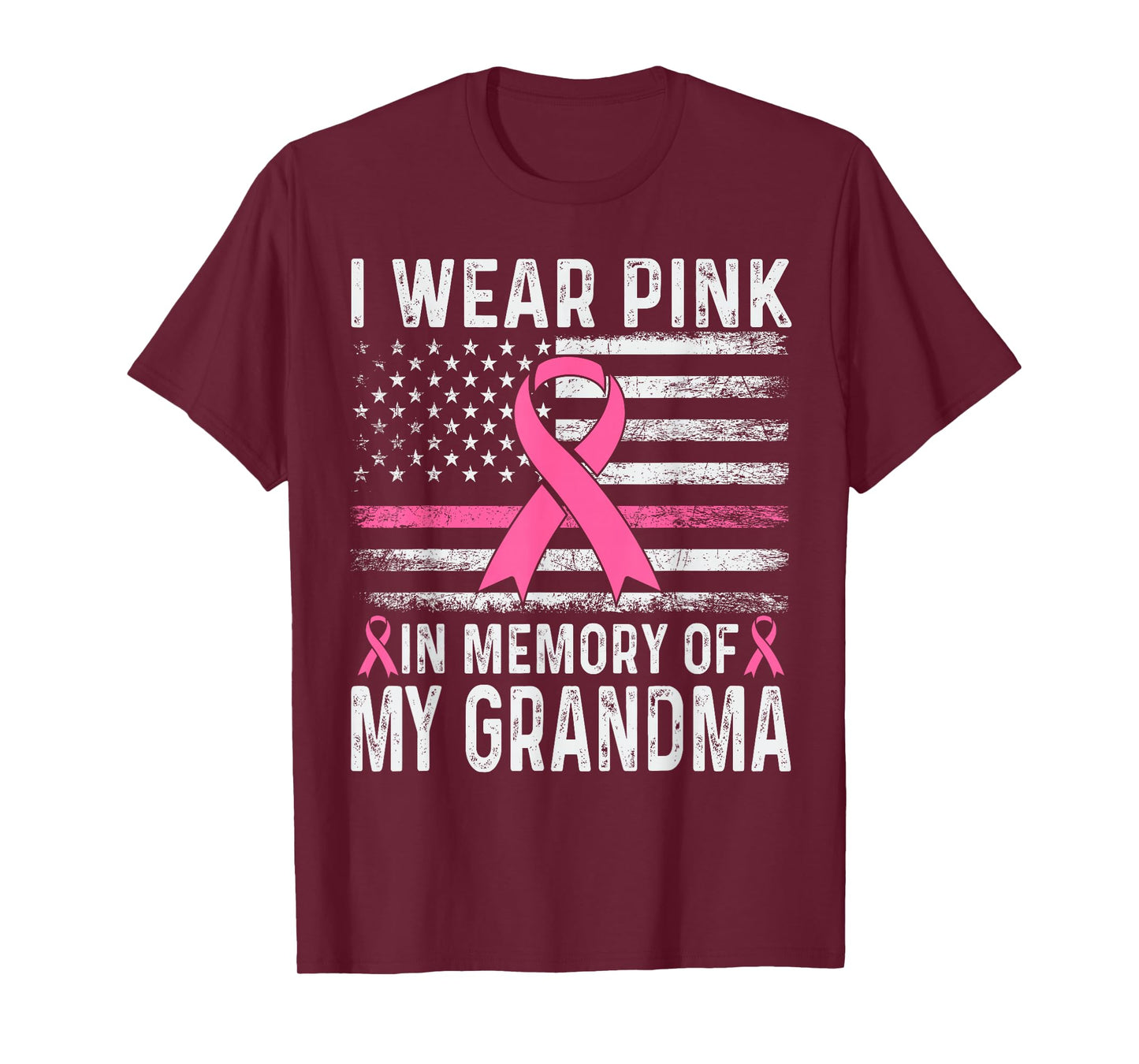 I Wear Pink in Memory of My Grandma USA Flag Breast Cancer T-Shirt