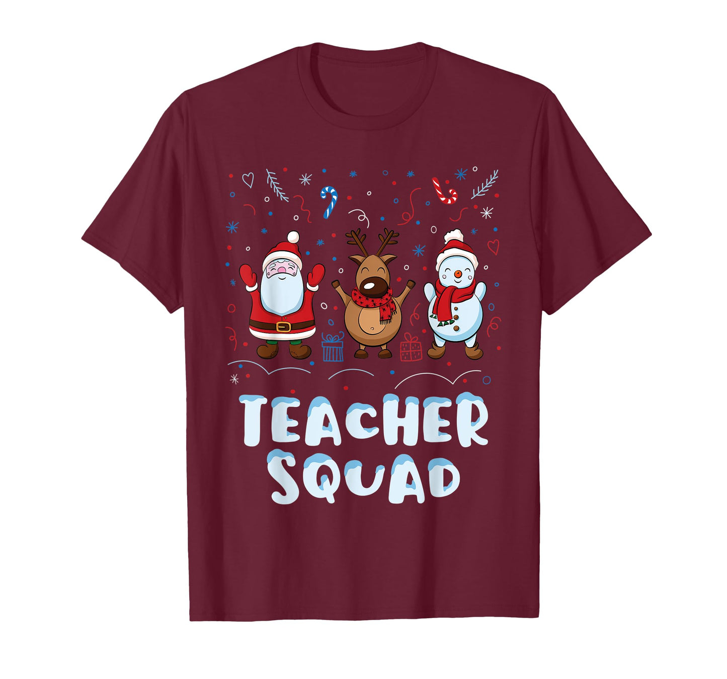 Christmas Teacher Squad Xmas Teacher Reindeer Santa Snowman T-Shirt