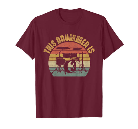 Toddler 3 Year Old Drummer 3rd Birthday Drum Set Drumming T-Shirt