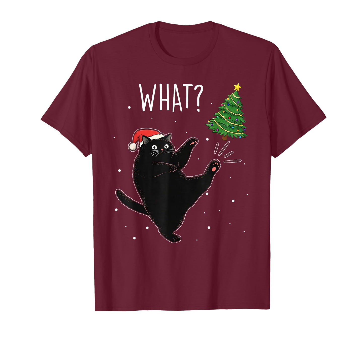 Funny Black Cat What? Christmas Tree Meme Xmas Men Women T-Shirt