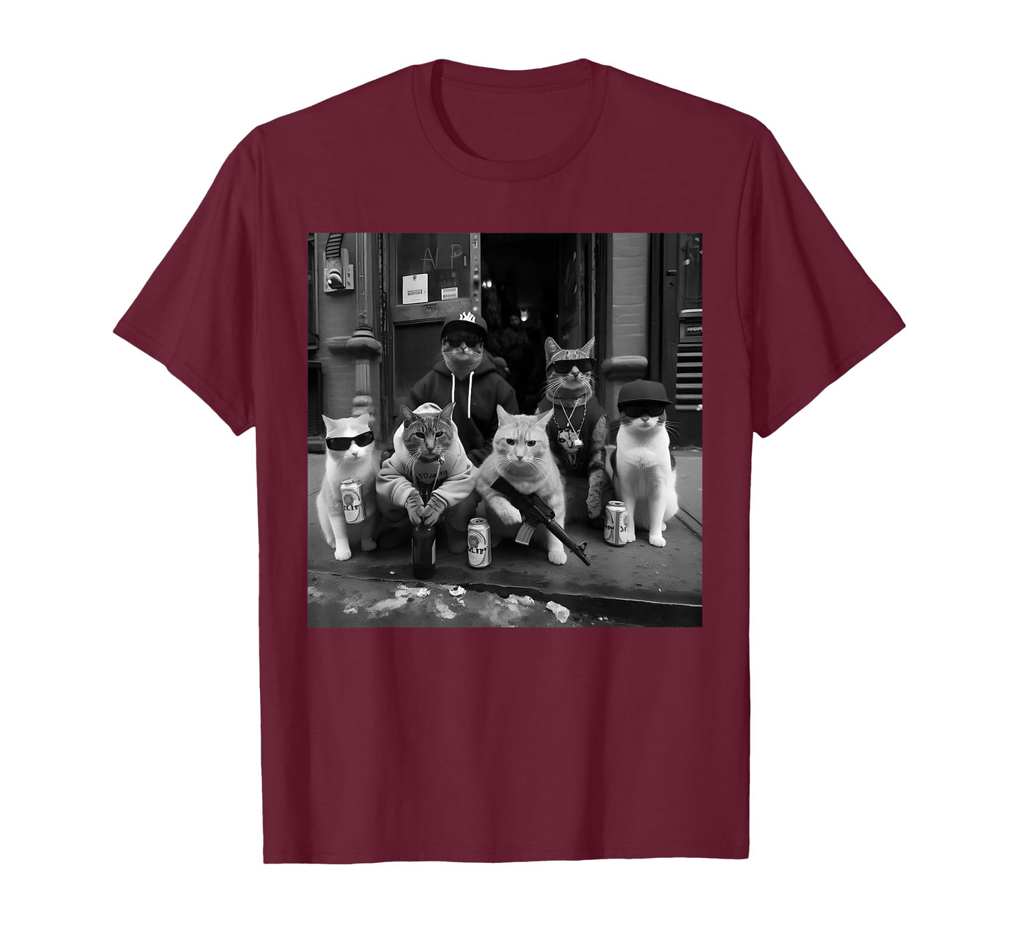 Funny Gangster Cats Street Design T-Shirt