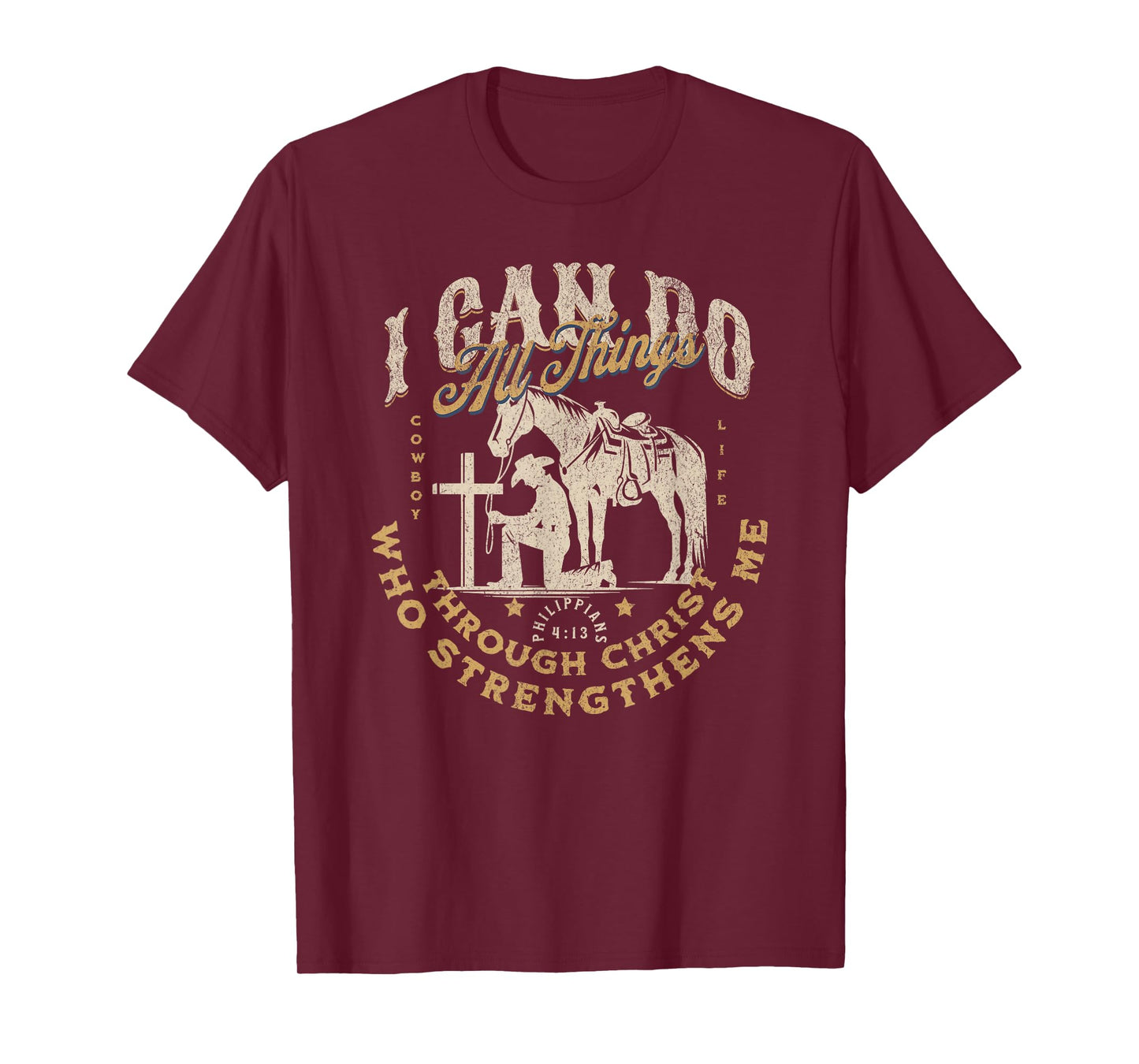 Cowboy Kneeling Cross Scripture Western Bible Verse Jesus T-Shirt