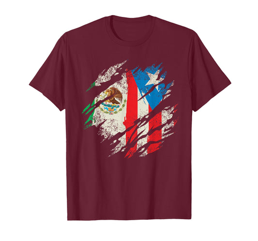 Mexican Puerto Rican Flag Puerto Rico Mexico Hispanic Retro T-Shirt