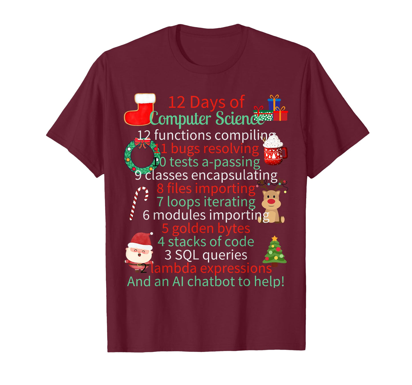 12 Days of Computer Science Christmas Themed Winter Holidays T-Shirt for Men Women Kids
