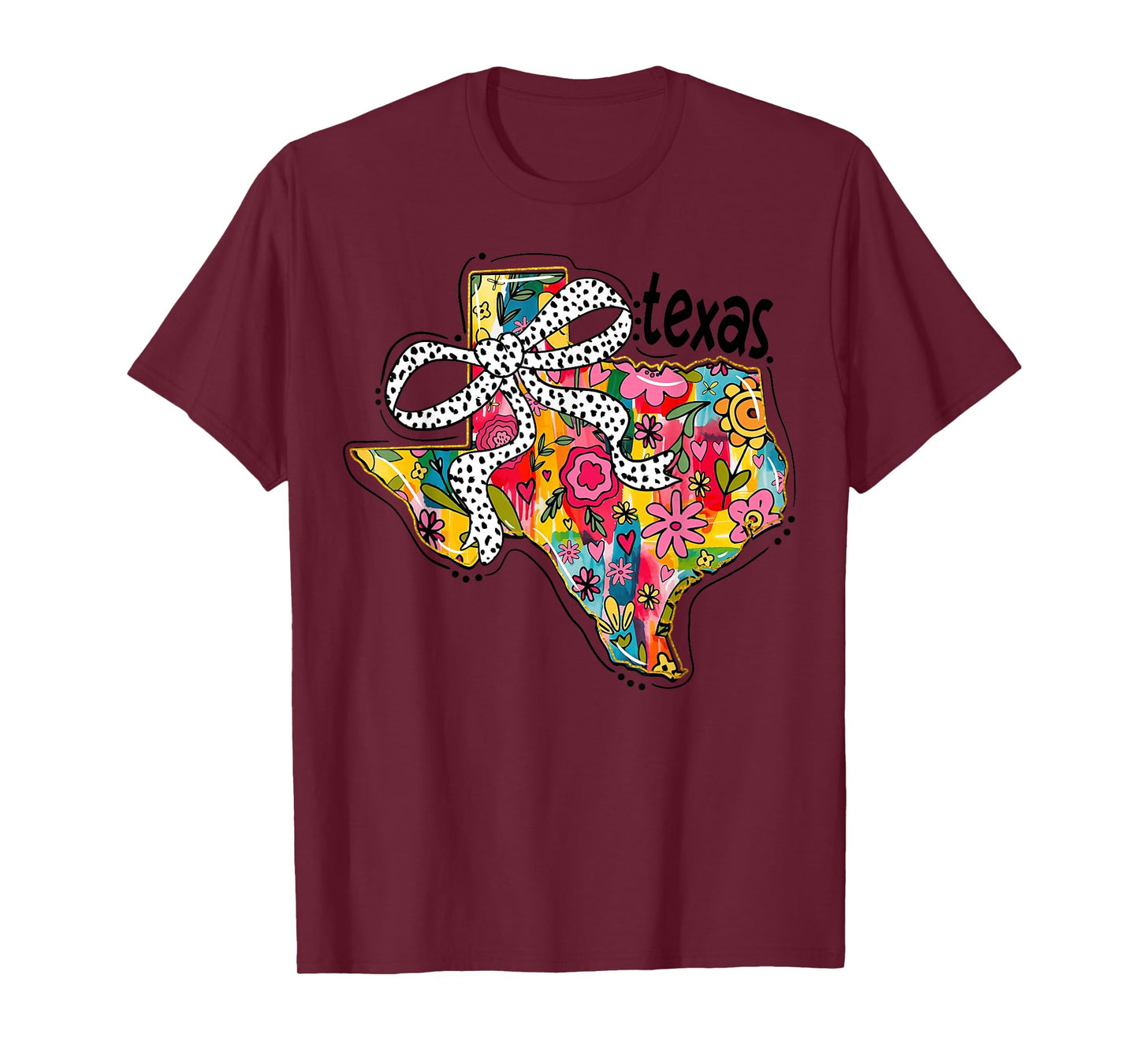 Girly Texas State Map Floral Coquette Bow 4th of July USA T-Shirt