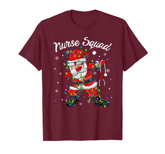 Christmas Scrub Xmas Light Dabbing Santa Scrubs Nurse Squad T-Shirt