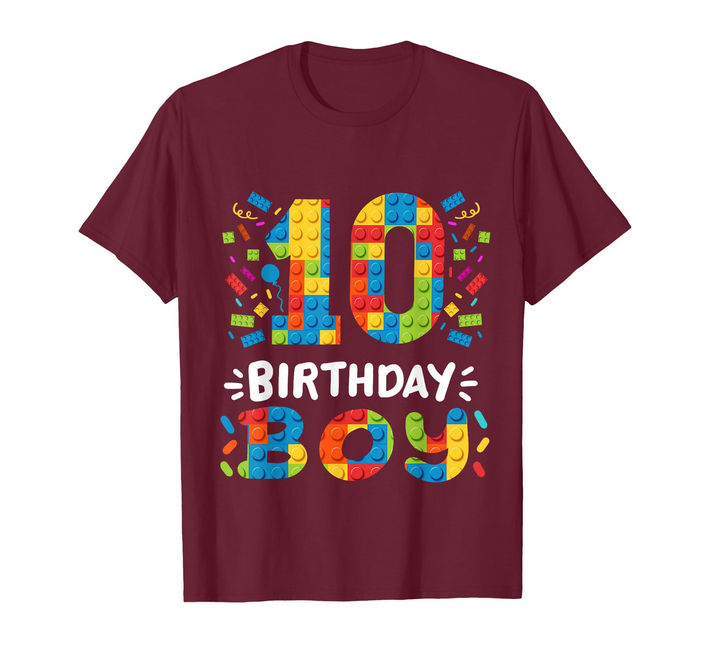 Kids 10 Years Old Building Blocks Builder 10th Birthday Boys T-Shirt