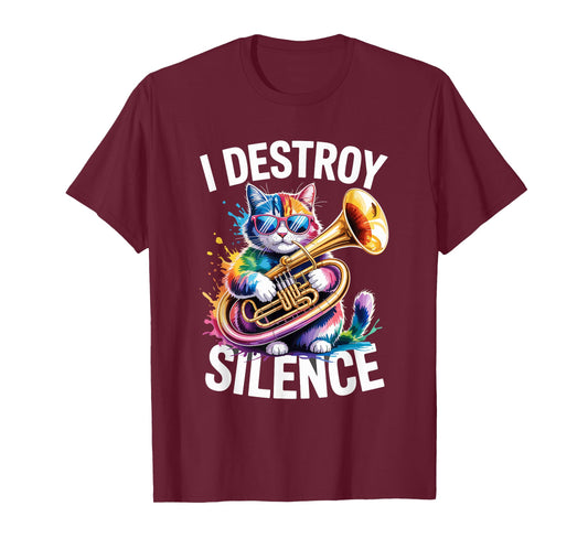 Cat I Destroy Silence Tuba Tubist T-Shirt