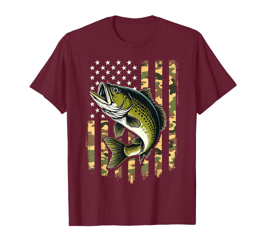 Fishing Camouflage USA American Flag Fisherman T-Shirt