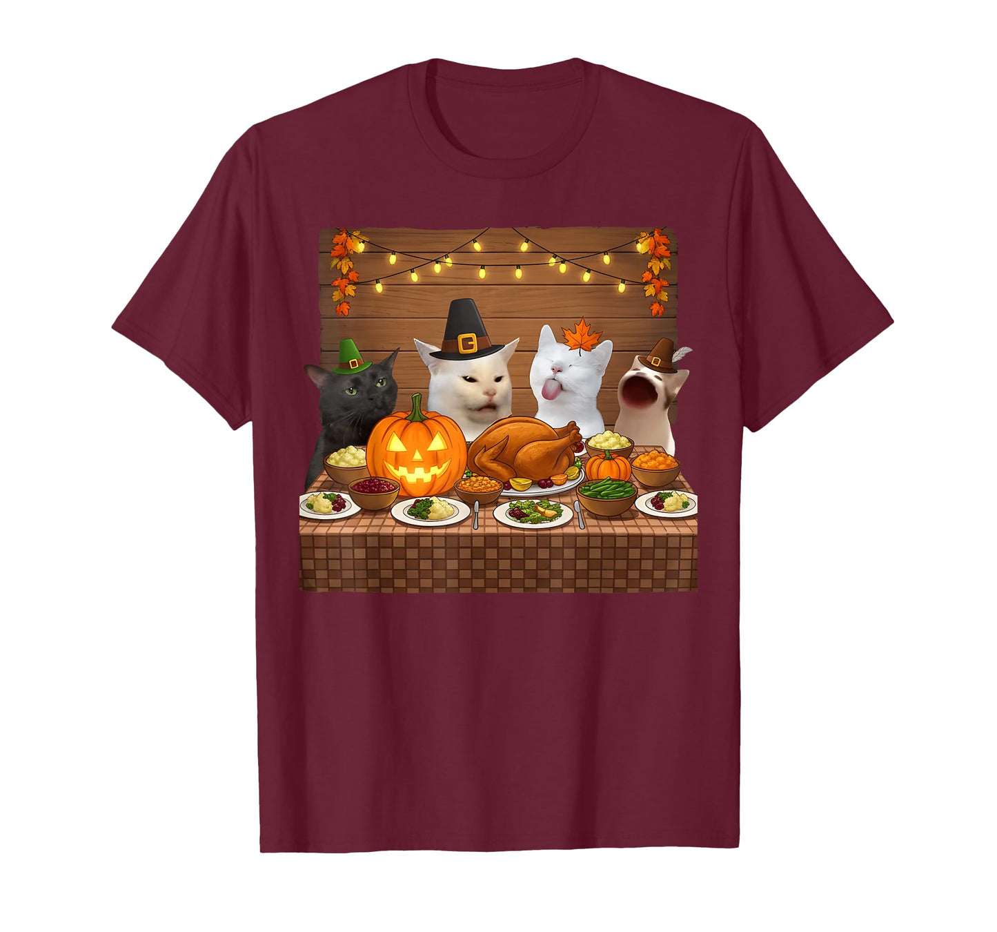 Thanksgiving Cats Dinner Feast Vintage Meme Men Women Kids T-Shirt