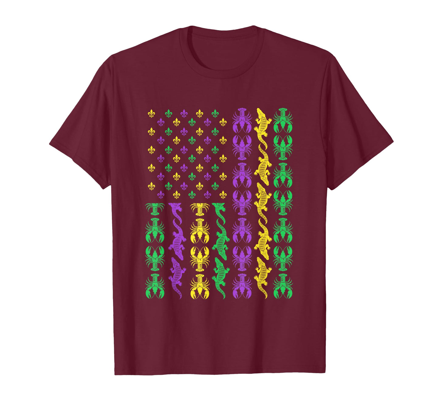 Mardi Gras USA American Flag Crawfish Alligator Mardi Gras T-Shirt