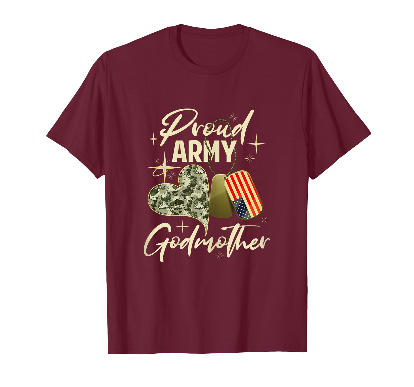 Proud Army Godmother Camouflage Mother's Day Dog Tag US Flag T-Shirt