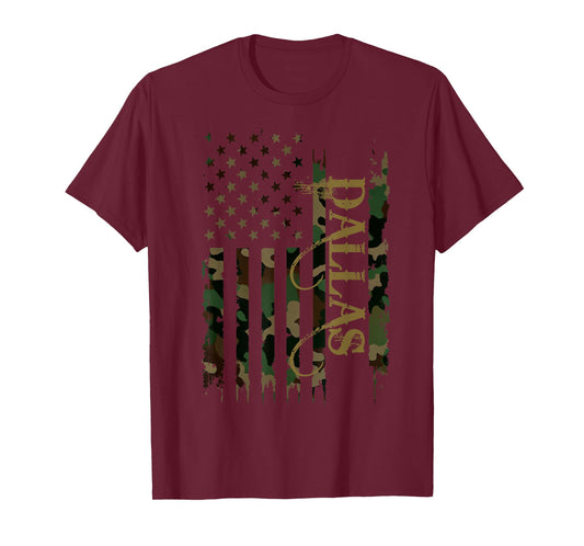 Dallas United States Distressed Camo w US Flag T-Shirt