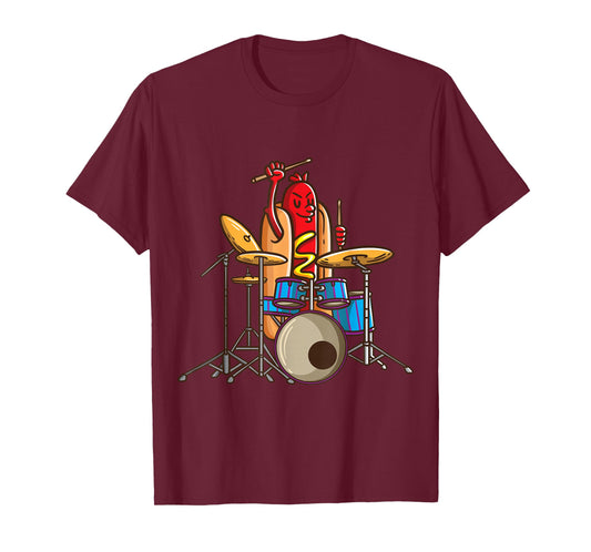 Hotdog Drummer Shirt Drum and Bass Percussionist Music Shirt T-Shirt