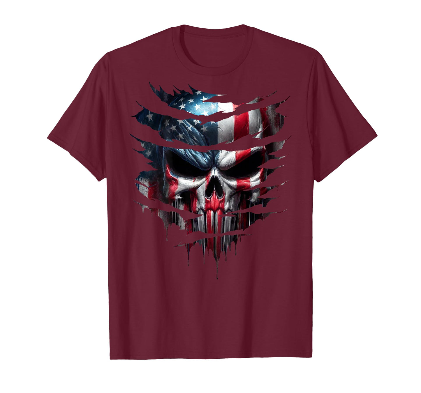 American Skull Patriotic Flag USA Grunge Style Graphic T-Shirt for Women Men
