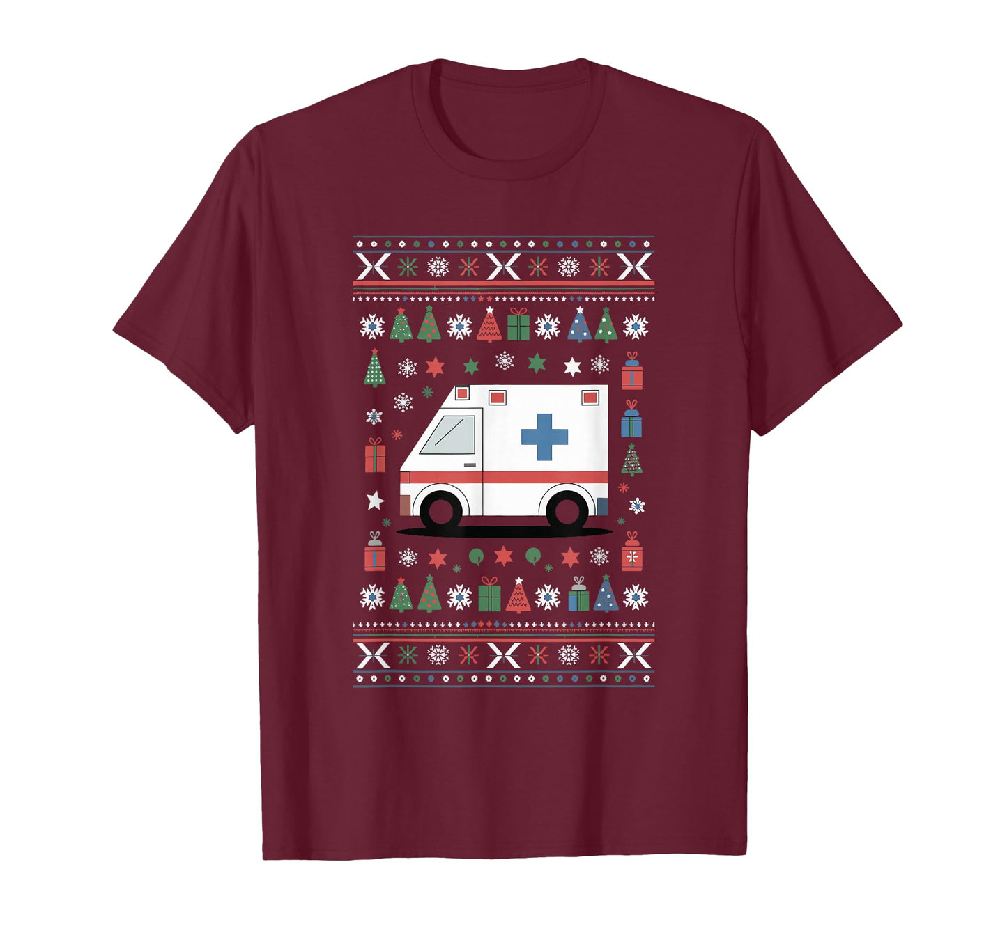 Ambulance Ugly Christmas Emergency Medical Technician T-Shirt