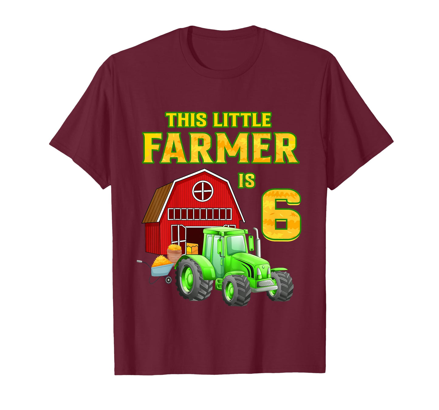 Kids Green Farm Tractor 6th Birthday Party 6 Year Old Farmer T-Shirt