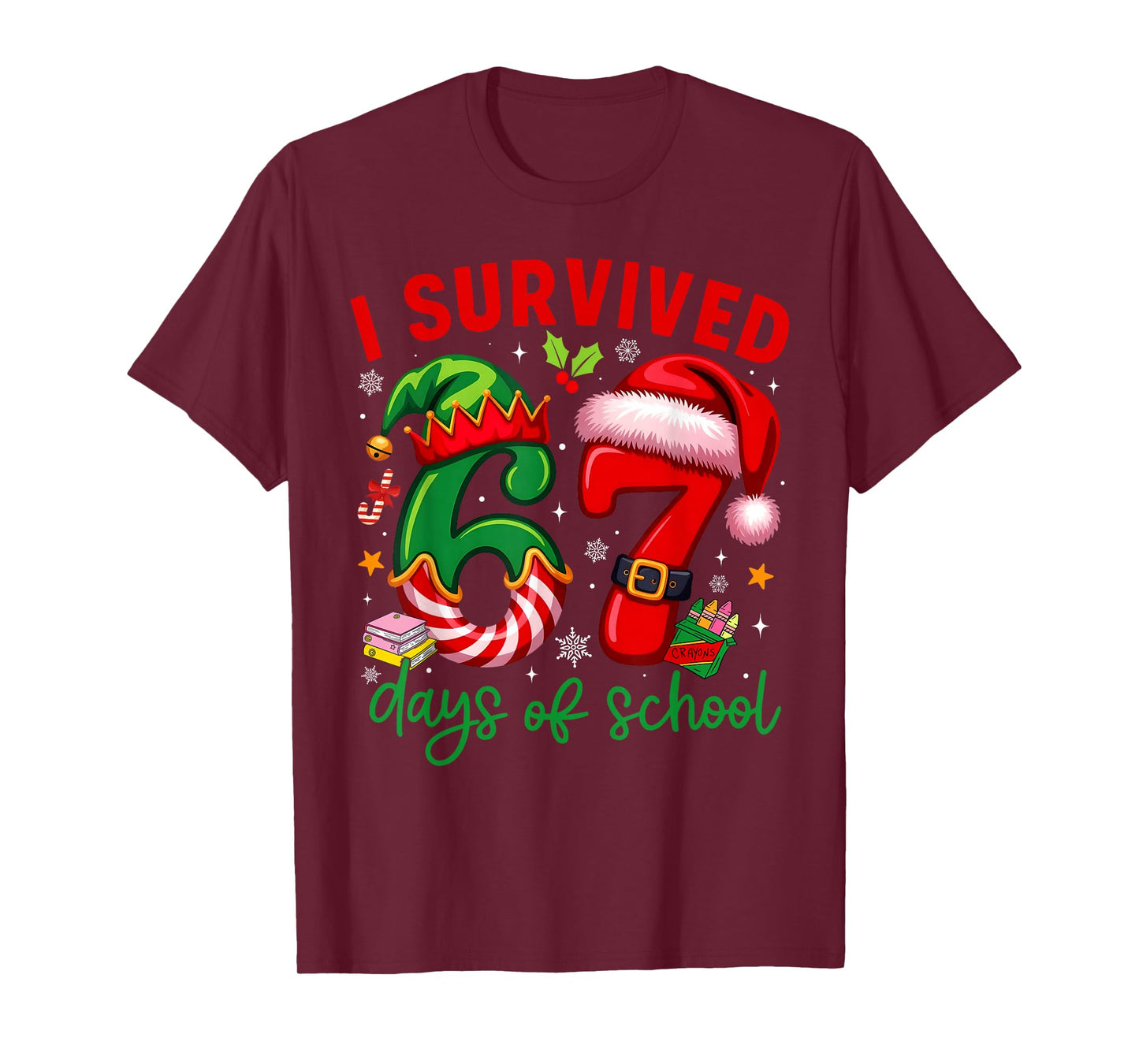 Funny I Survived 67 Days of School Christmas Santa Boy Girl T-Shirt
