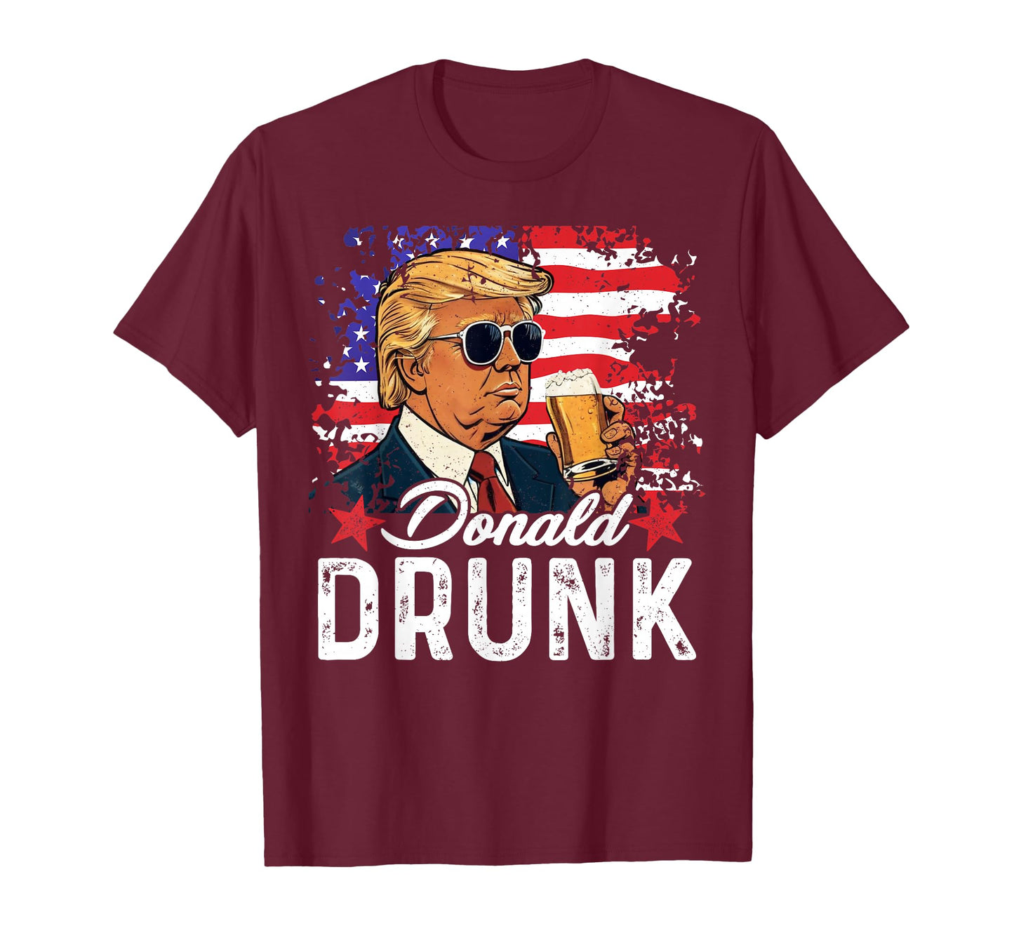 Donald Drunk Trump Drink Beer 4th of July American Flag T-Shirt
