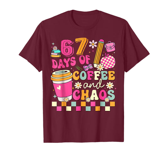 67 Days of Coffee and Chaos Funny Six Seven Meme Teacher T-Shirt