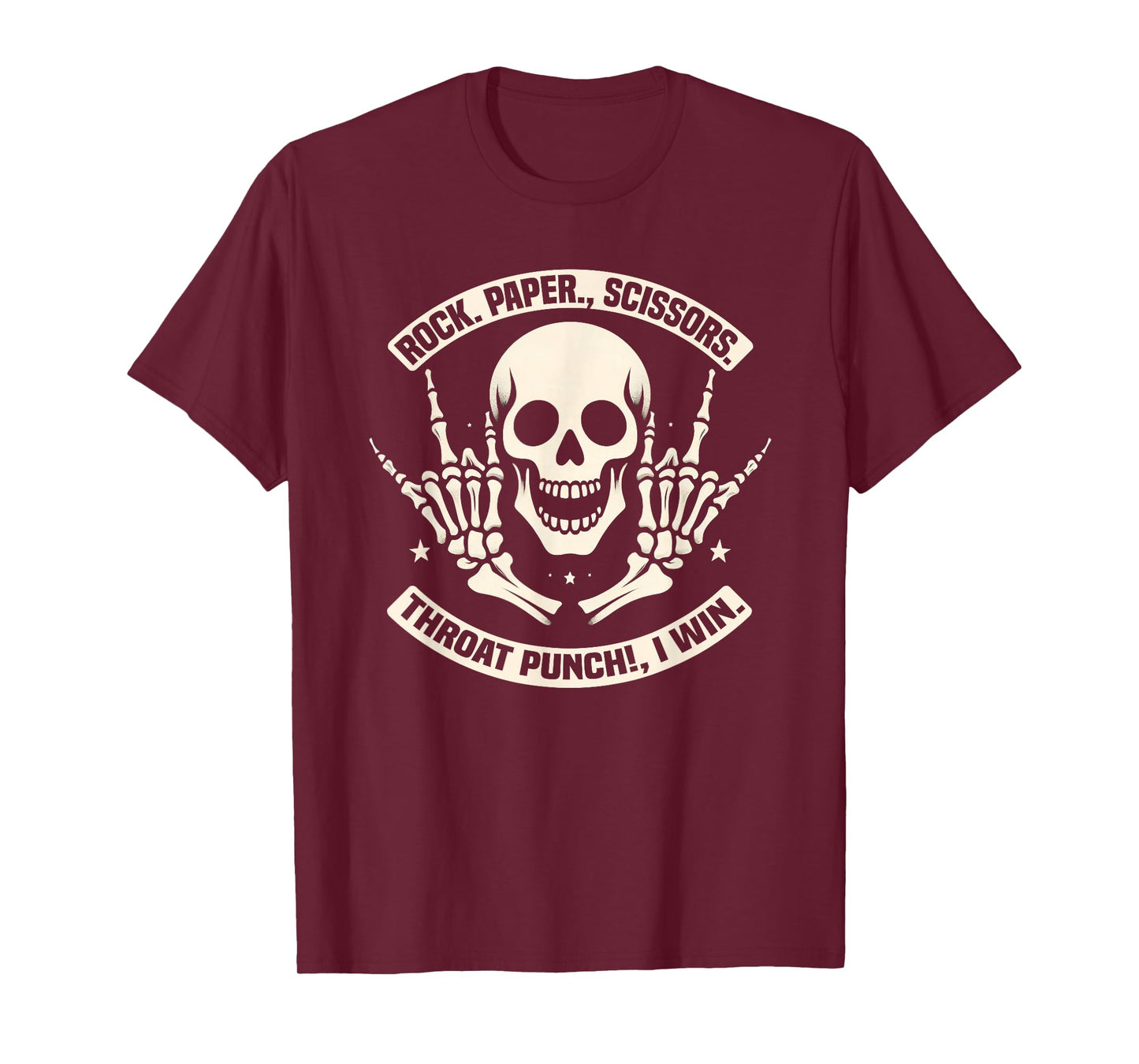 Funny Skeleton Rock Paper Scissors Throat Punch I Win T-Shirt