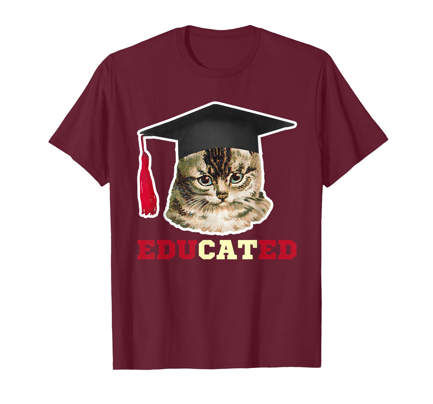 Educated Cat in Graduation Cap Funny Grad Gift T-Shirt