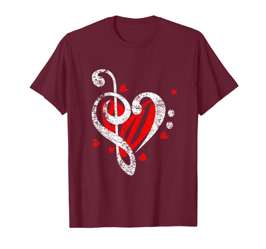 Bass Clef Treble Clef Heart Love Music T-Shirt