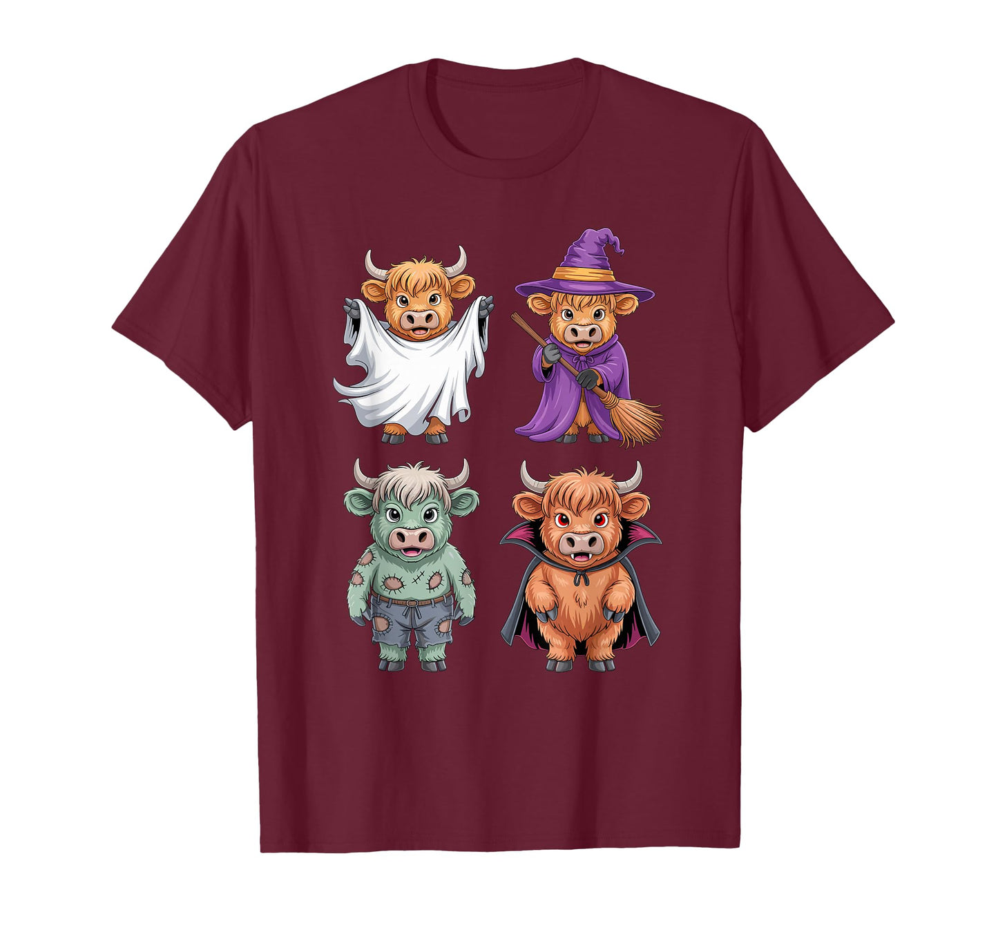 Highland Cow Ghost Witch Zombie Halloween Costume Girls Boys T-Shirt