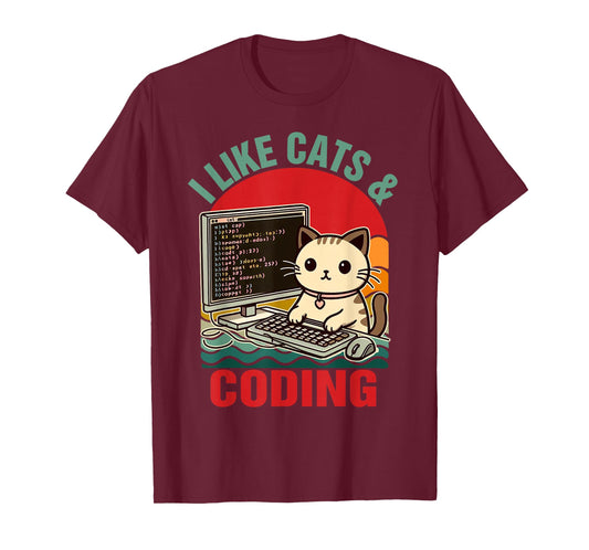 Coder Programmer Cat Lover Cat Dad I Like Cats & Coding T-Shirt
