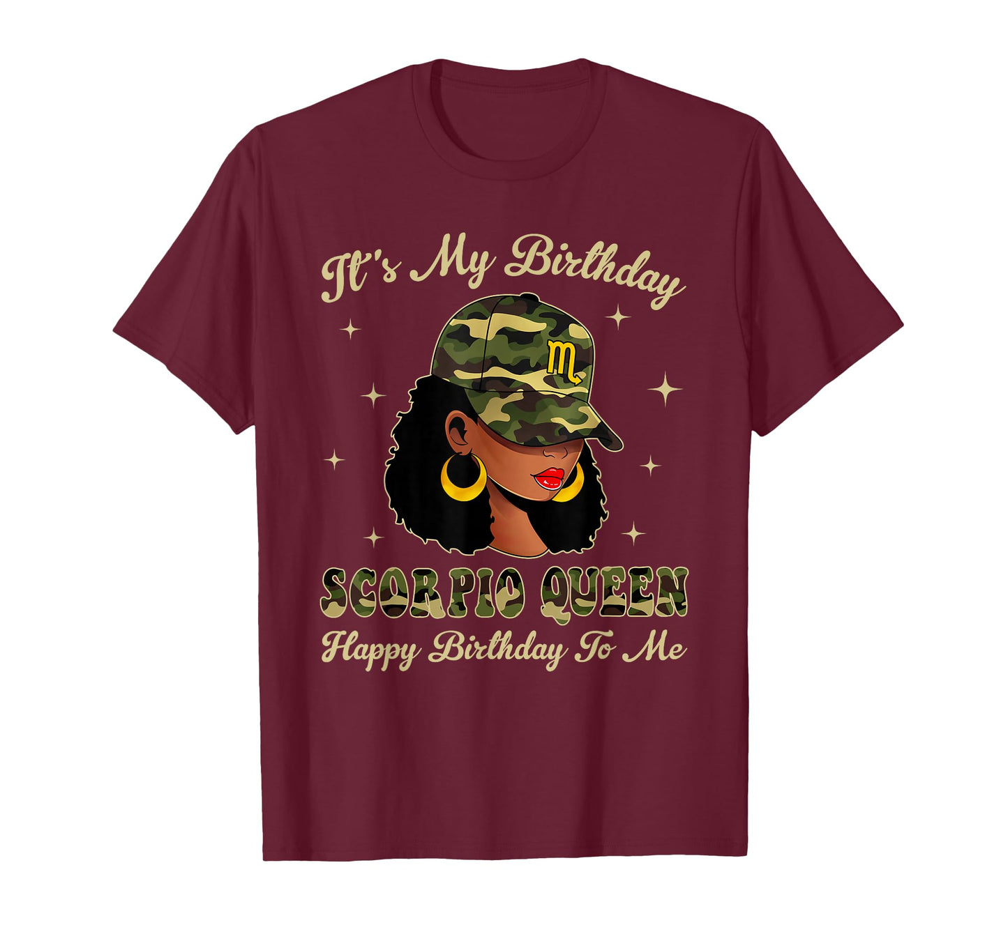 Scorpio Queen Loc'd Black Woman Camo Cap Zodiac Sign T-Shirt