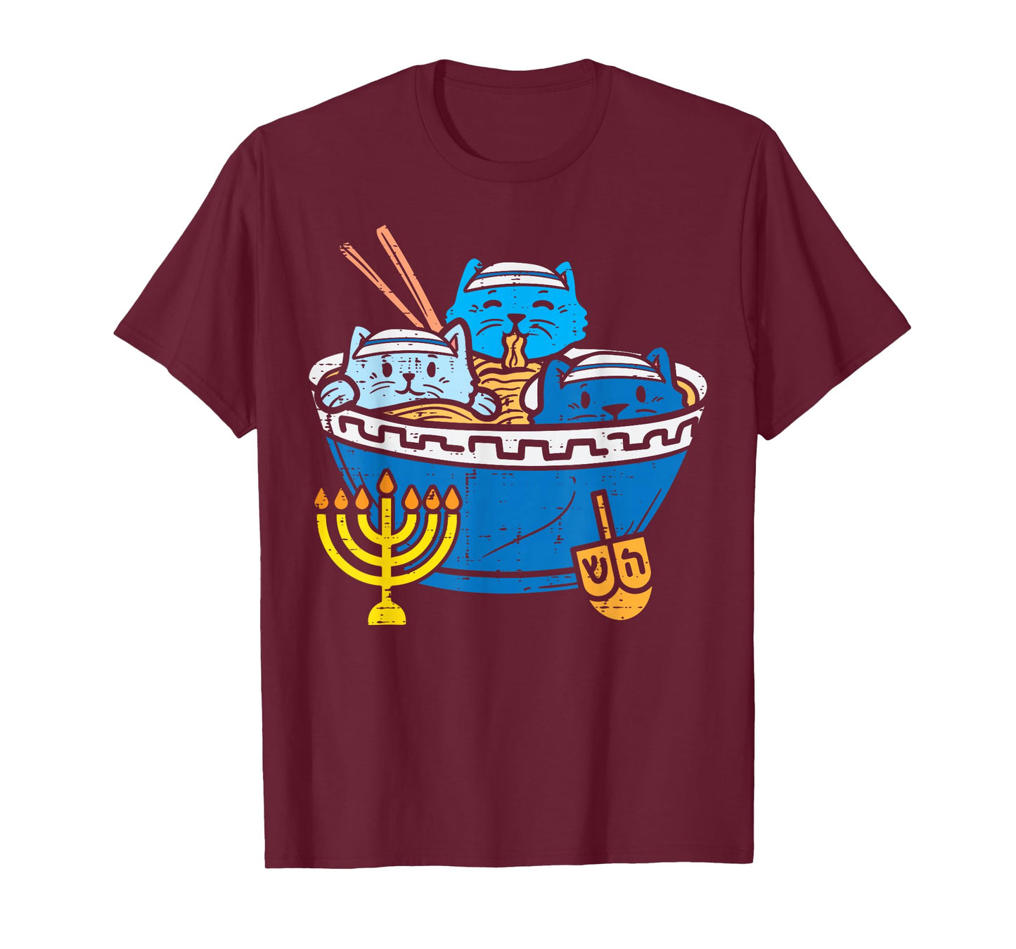 Jewish Cats Ramen Kitten Anime Hanukkah Pajamas Chanukah PJs T-Shirt