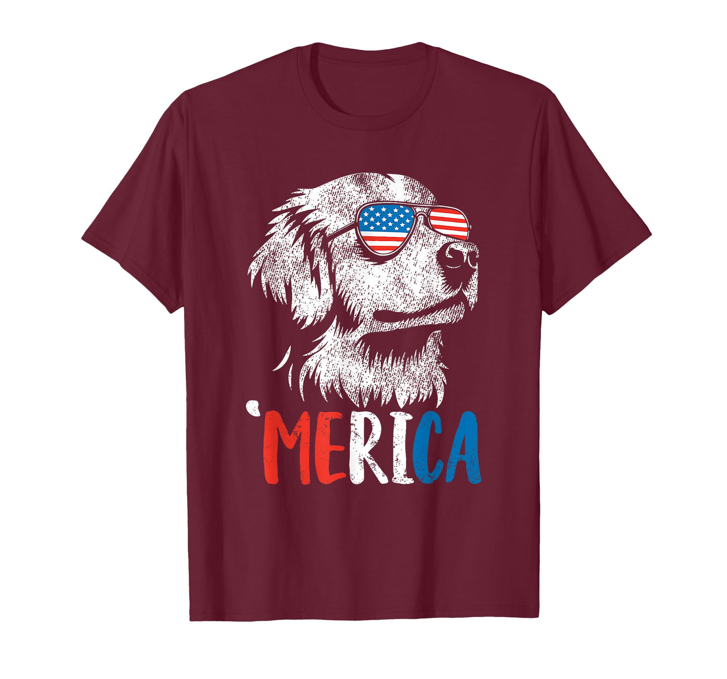 golden retriever Glasses Dog 4th of july merica Flag T-Shirt