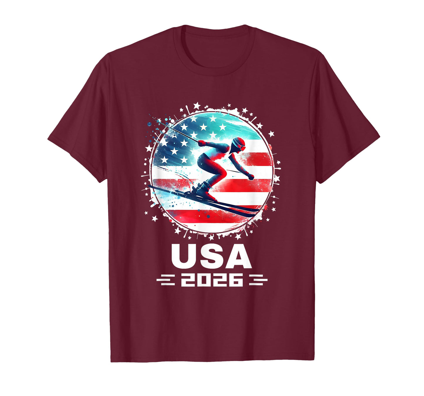 USA Team 2026 United States American Flag Skiing USA Ski T-Shirt