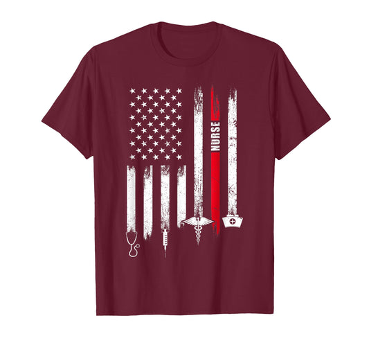 Funny American Flag Nurse Day Gift Idea T-Shirt Small
