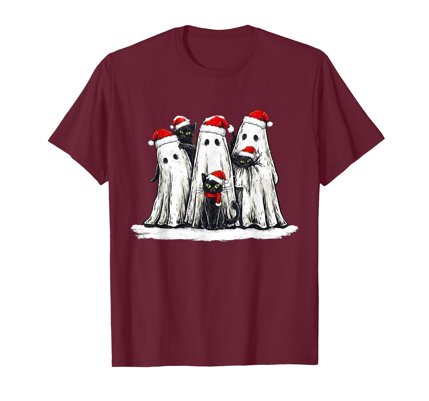 Vintage Christmas Ghost Holding Black Cat Groovy T-Shirt