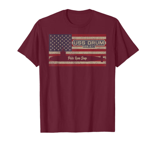 USS Drum SSN-677 Submarine USA American Flag T-Shirt