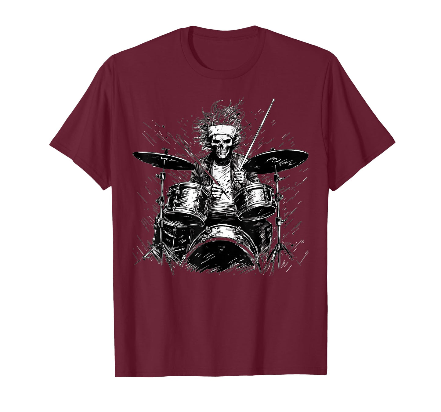 Skeleton Drummer Guy Rock and Roll Band Rock On Drum Kit T-Shirt