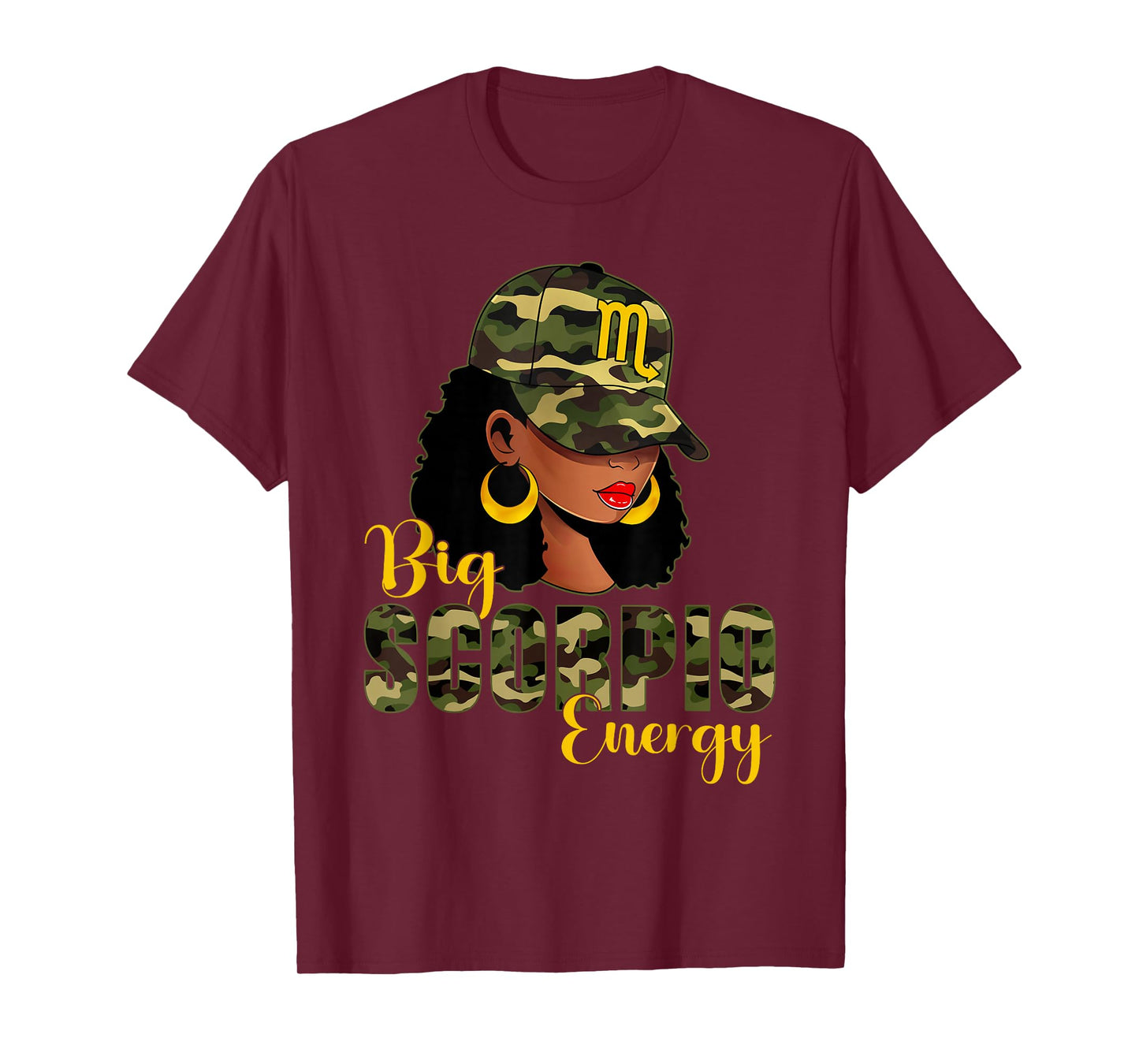 Big Scorpio Energy Camouflage Black Woman Cap Zodiac T-Shirt