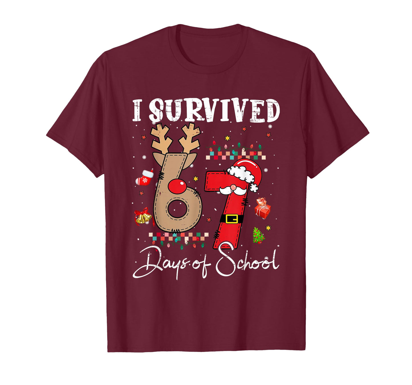 I Survived 67 Days of School Christmas Candy Cane Six Seven T-Shirt
