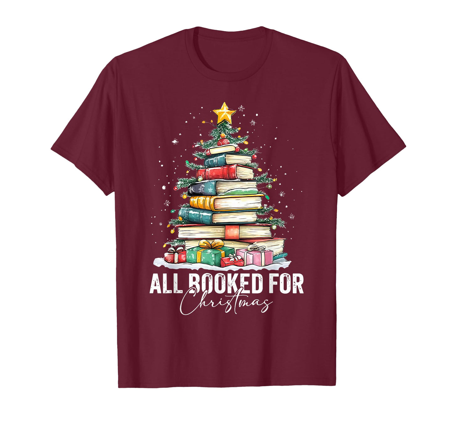 All Booked for Christmas Coquette Books Teacher Xmas Tree T-Shirt