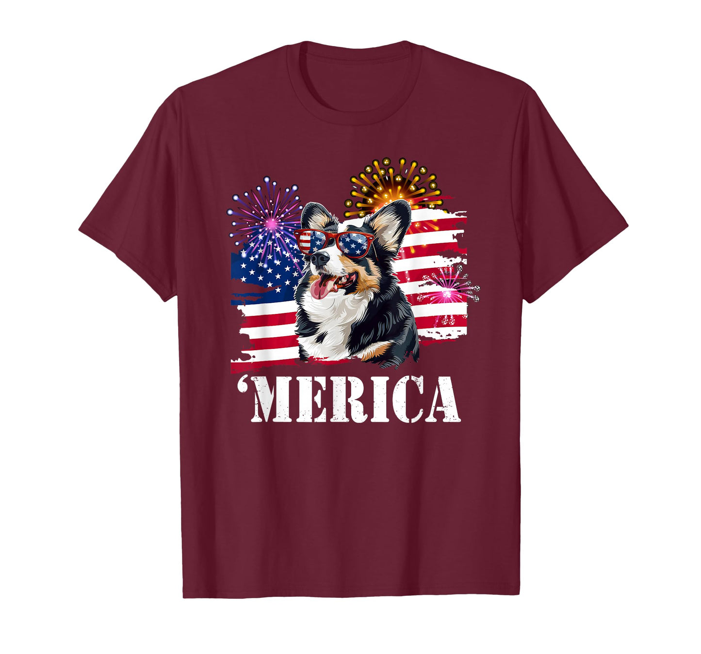 Funny USA Flag 4th 'Merica Black Tricolor Corgi Lover T-Shirt