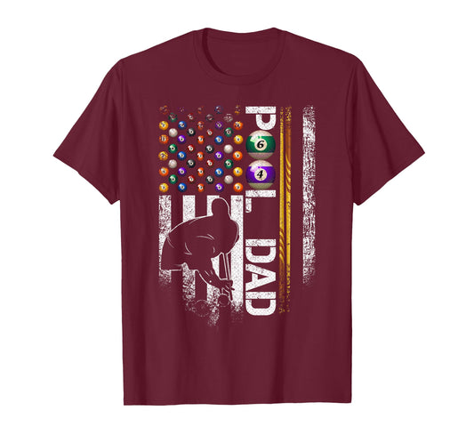 Vintage USA Flag Billiards Player, Proud Pool Dad T-Shirt