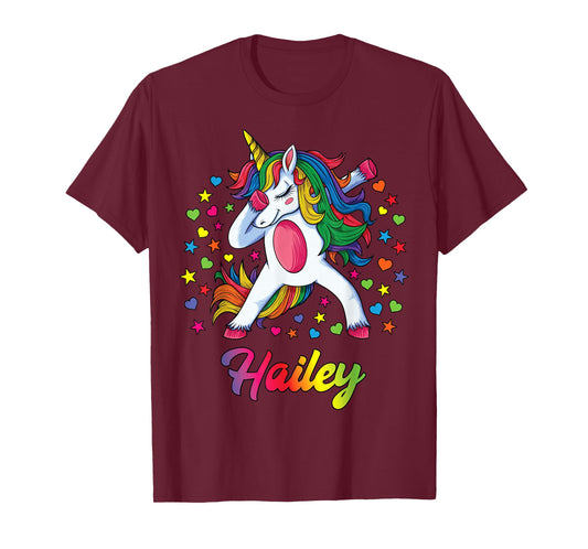 Hailey Dabbing Unicorn Rainbow Personalized Name Custom T-Shirt