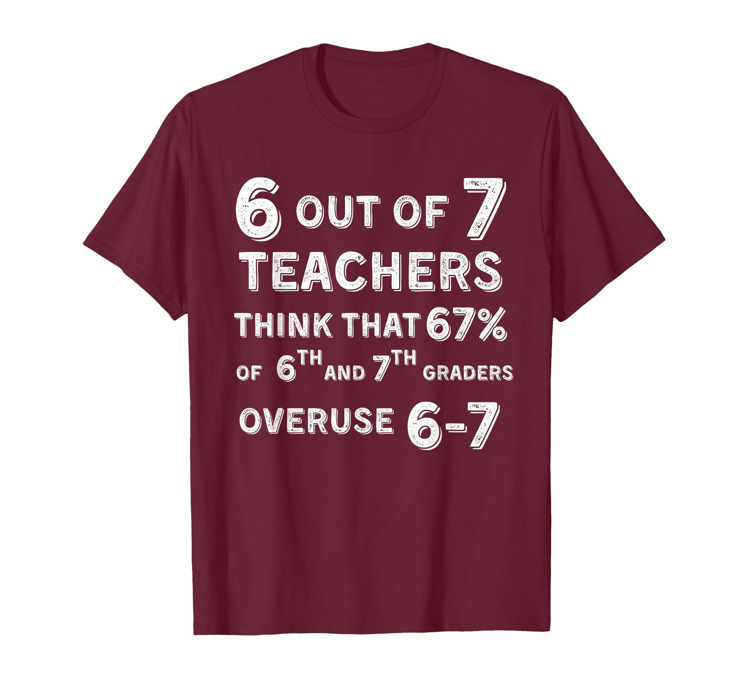 Funny 67 Teacher Middle School Teacher 6 7 Funny Overuse 67 T-Shirt