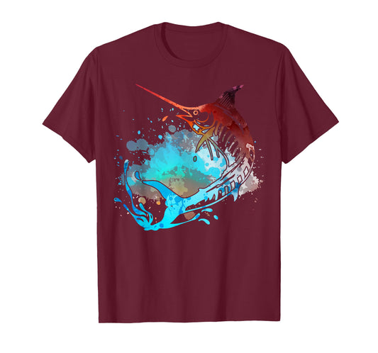 Fishing Marlin Swordfish Retro Vintage Sunset Watercolor T-Shirt